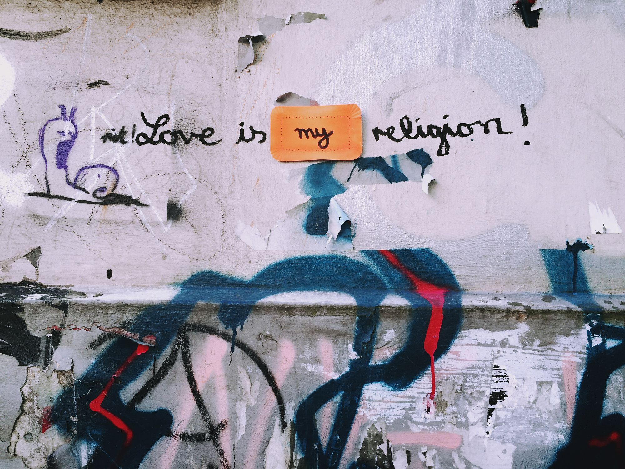 Street art - writing Love is my religion